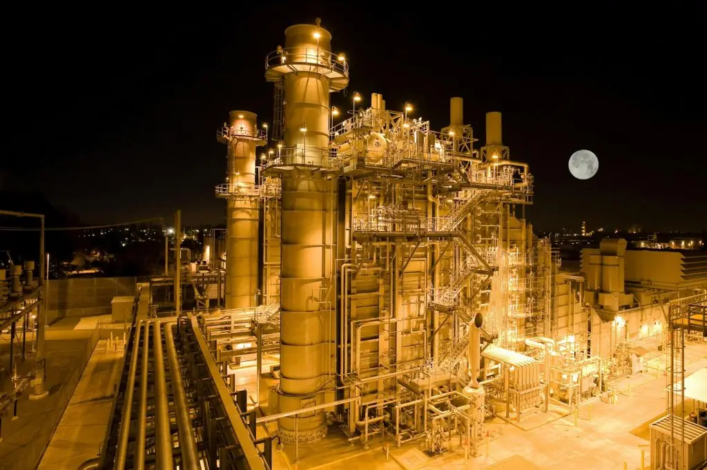 Industrial plant illuminated at night